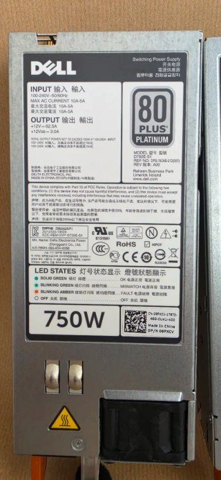 2 Fuentes Alimentación Dell 750W Platinum