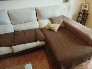 Sofá Chaiselongue Beige y Marrón