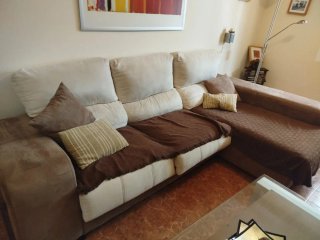 Sofá Chaiselongue Beige y Marrón