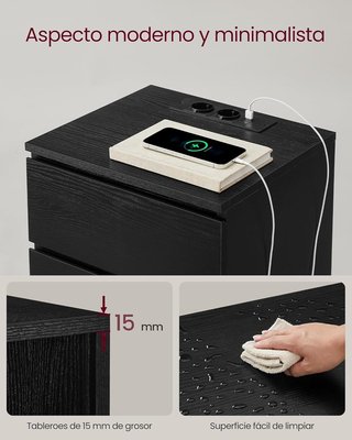 Mesita de noche Carga USB enchufe Vasagle