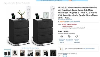 Mesita de noche Carga USB enchufe Vasagle