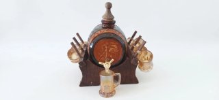 Barril licorera cristal vintage con 6 vasos