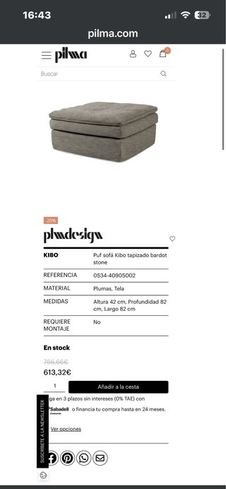 Sofá 3 plazas PILMA KIBO + puff gris