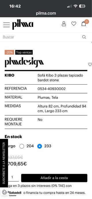 Sofá 3 plazas PILMA KIBO + puff gris