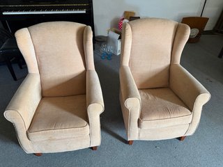 2 Sillones clásicos orejeros Beige Tela Cómodos