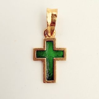 Colgante Cruz con Piedra Verde Oro 18K; 1,07grs.