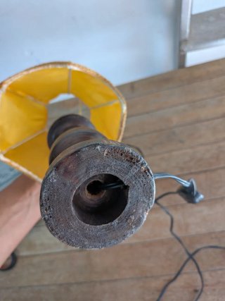 Lampada da tavolo in legno e tessuto vintage lume