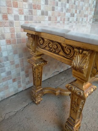 Mesa antigua estilo Luis XVI madera y mármol