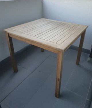 Mesa madera y 2 sillas aluminio jardín/terraza.