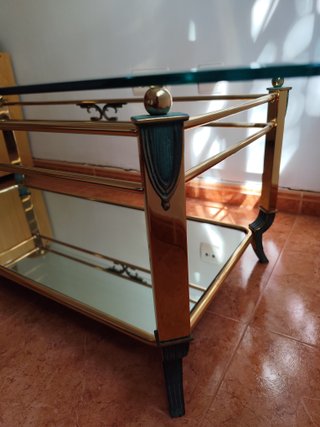 Mesa centro cristal y metal dorado 120x60x44