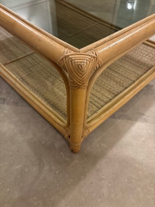 Mesa centro bambú y ratán tapa cristal