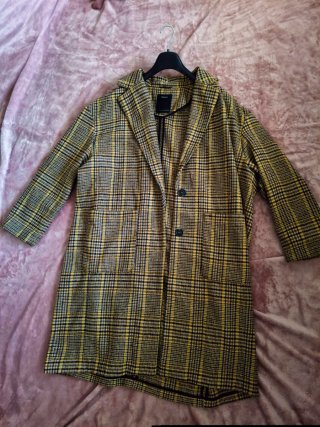 Abrigo largo cuadros amarillo talla grande