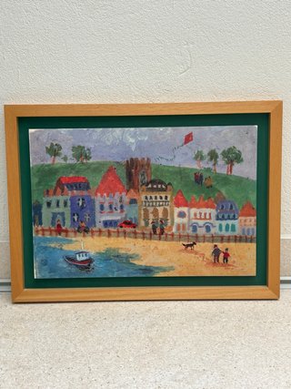 Cuadro infantil playa y pueblo