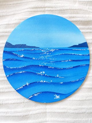 Pintura artesanal paisaje marino azul – decoración