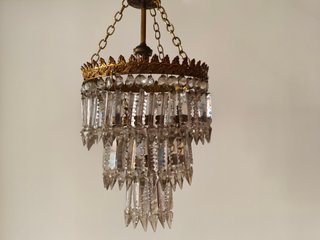 Lámpara de techo cristal y metal dorado