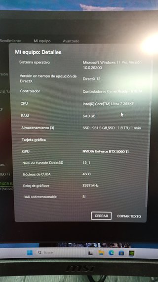 PC Escritorio Intel Core Ultra 7 64GB RAM