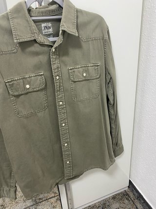 Camisa Zara Manga Larga Verde Oliva