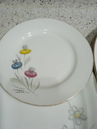 3 bandejas porcelana y plato postre