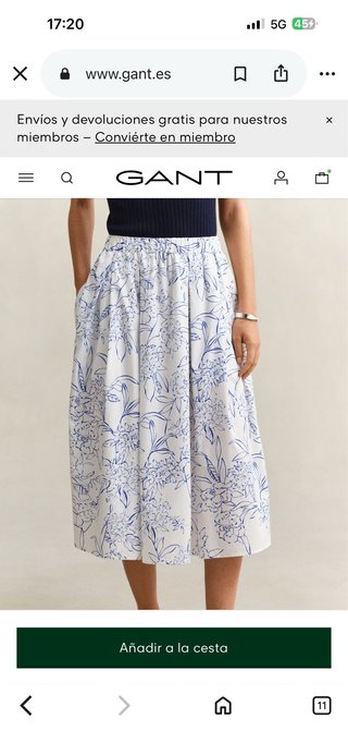 Falda midi Gant flores blanca y azul