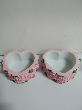 2 joyeros ángeles querubines en corazón con rosas