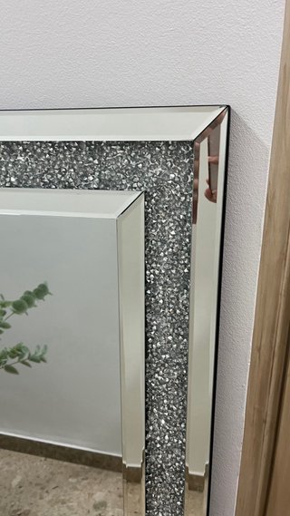 Espejo Rectangular Plateado con Diamantes