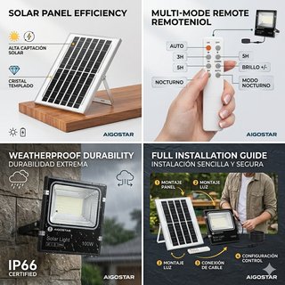 Foco LED Solar 100W Aigostar con Mando