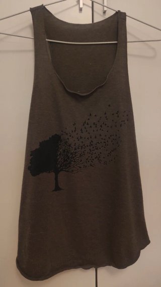 Camiseta tirantes árbol pájaros gris