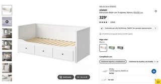 Cama Diván blanco 80x200cm con 3 cajones