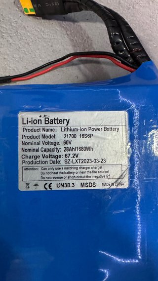 Batería Li-ion 60V 28Ah 21700 16S6P