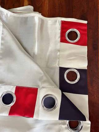 Cortinas Rayas Satén Azul, Rojo, Blanco x6