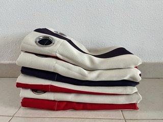 Cortinas Rayas Satén Azul, Rojo, Blanco x6