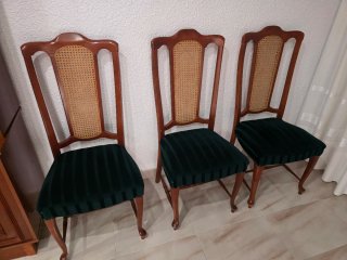 Juego de 6 Sillas de Comedor Madera y Rattan