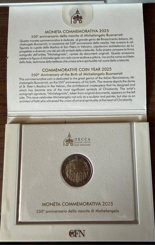 Moneda Vaticano 2025 550 Aniversario Miguel Ángel