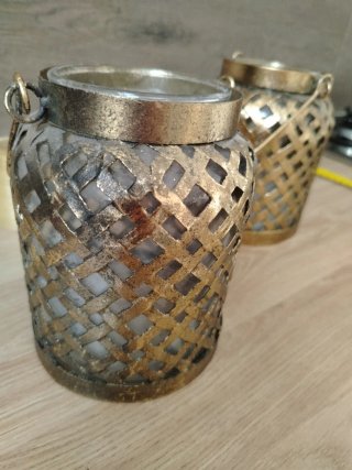 Coppia Lanterne Porta Candela Metallo Dorato