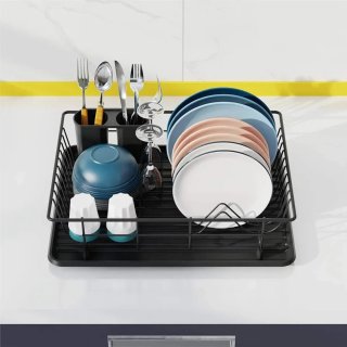 Escurreplatos Negro con Soporte Cubiertos