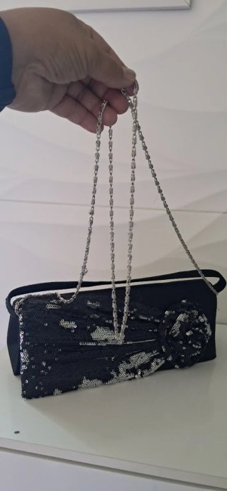 Bolso de fiesta lentejuelas negro y plata