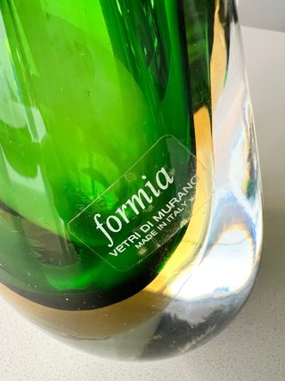 Jarrón Murano Cristal Verde y Dorado 25cm