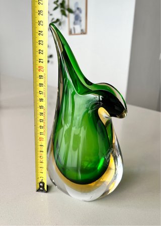 Jarrón Murano Cristal Verde y Dorado 25cm