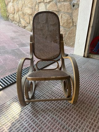 Sillón Mecedora Antiguo Madera y Rattan