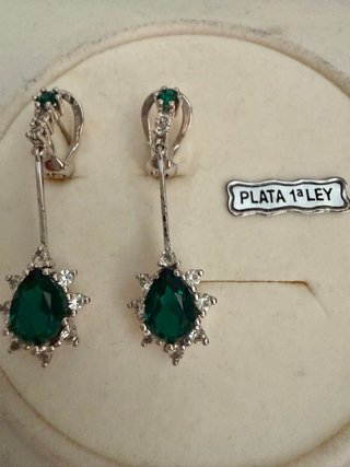 Pendientes Antiguos Plata Ley 925 Esmeraldas