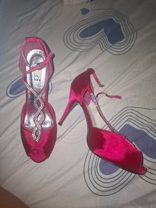 Zapatos Keca tacón rosa y plata con pedrería