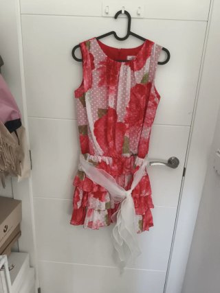 Vestido niña floral rosa y blanco