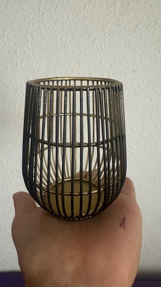 Portavelas jaula metal negro y dorado