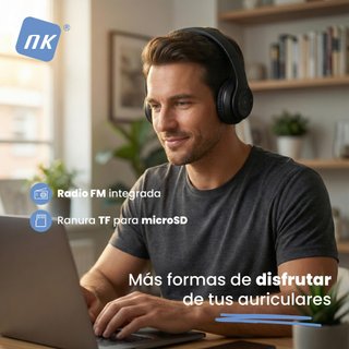 Auriculares NK Bluetooth Diadema Plegables Negros