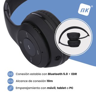 Auriculares NK Bluetooth Diadema Plegables Negros