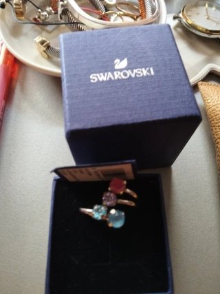 Anillo de Swarovski de plata 2 y 1 Topacio azulcua