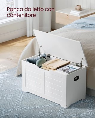 Banca, Banco de Almacenamiento, Puff Organizador Con 2 Bisagras de Seguridad, Zapatero, 40 X 80 X 46 Cm, Pasillo, Dormitorio, Sala de Estar, Blanco Nublado LSB063T14
