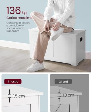 Banca, Banco de Almacenamiento, Puff Organizador Con 2 Bisagras de Seguridad, Zapatero, 40 X 80 X 46 Cm, Pasillo, Dormitorio, Sala de Estar, Blanco Nublado LSB063T14
