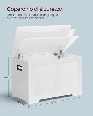 Banca, Banco de Almacenamiento, Puff Organizador Con 2 Bisagras de Seguridad, Zapatero, 40 X 80 X 46 Cm, Pasillo, Dormitorio, Sala de Estar, Blanco Nublado LSB063T14