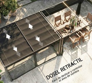 Pérgola cn toldo retractil mallas en costados 3x4m